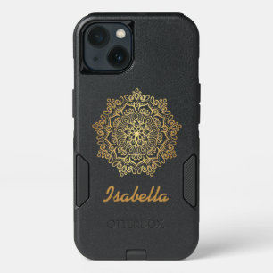 Faux gold Gold Mandala black monogrammed iPhone 13 Case