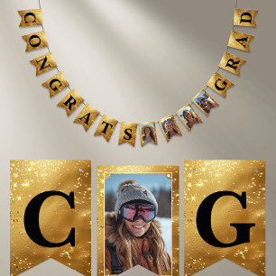 Faux Gold Graduate 4 photos Congrats Grad Bunting Flags
