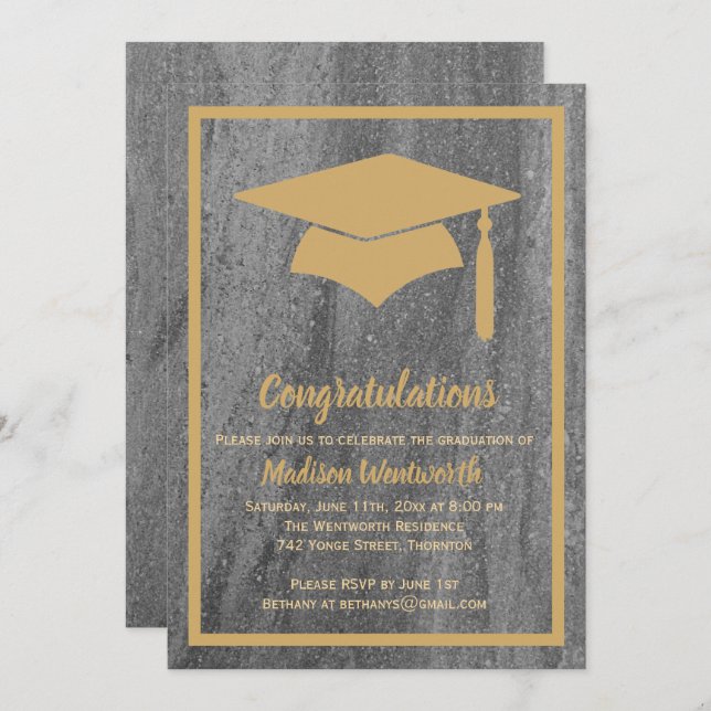 Faux Gold & Granite Graduation Invitation (Front/Back)
