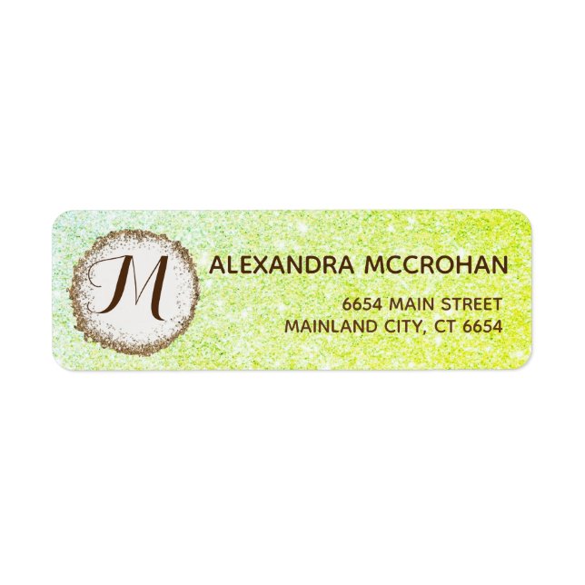 Faux Gold Green Leave Glitter Foil Return Address Label (Front)