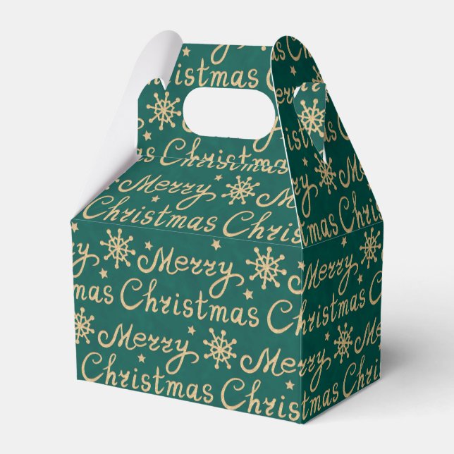 Faux Gold & Green Merry Christmas Lettering Favor Boxes (Front Side)
