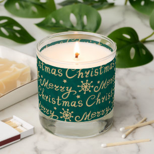 Faux Gold & Green Merry Christmas Lettering Scented Candle