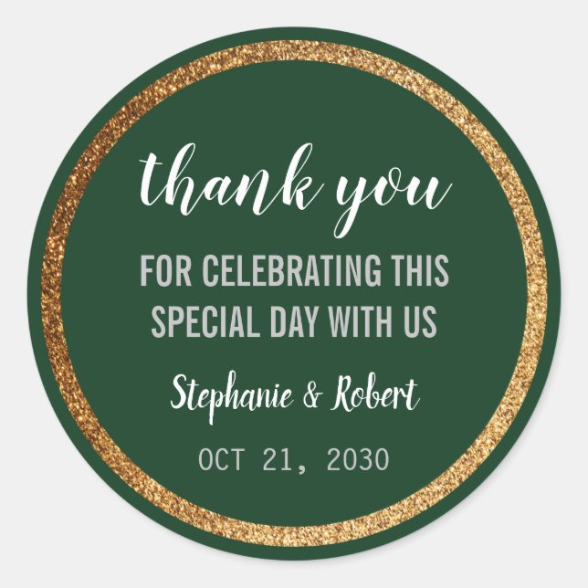 Faux Gold Green Modern Elegant Wedding Classic Round Sticker (Front)