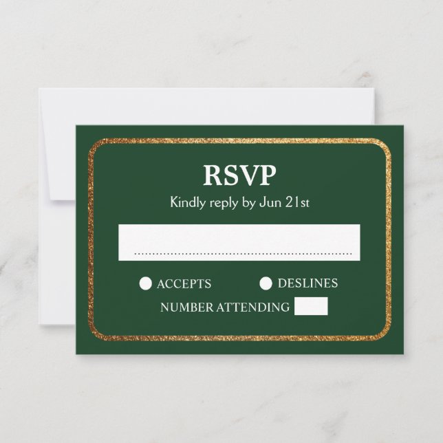 Faux Gold Green Modern Elegant Wedding RSVP Card (Front)