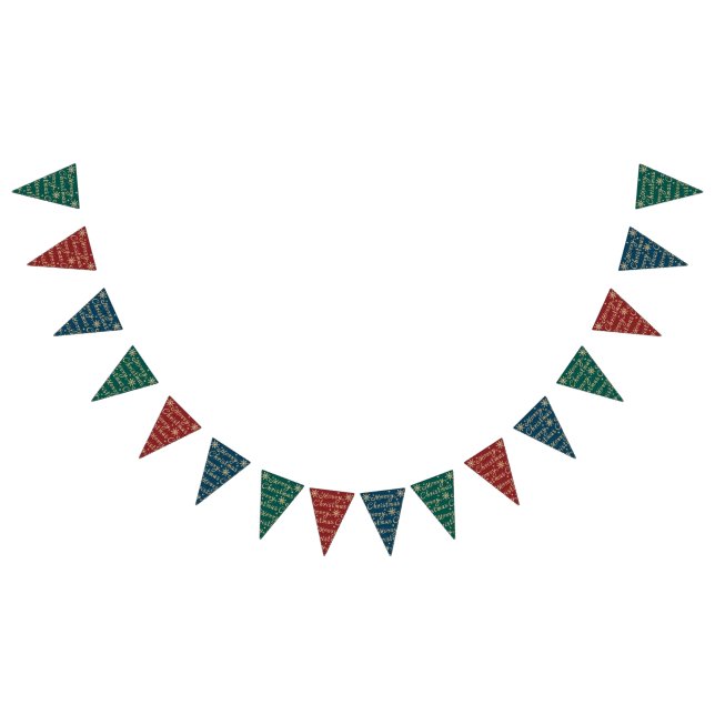 Faux Gold Green Red Blue Merry Christmas Lettering Bunting Flags (All)