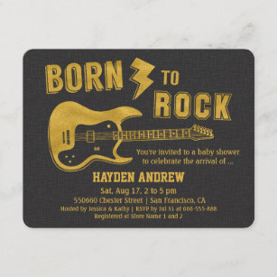 Faux Gold Guitar Rockstar Baby Shower invitations