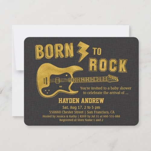 Faux Gold Guitar Rockstar Baby Shower invitations