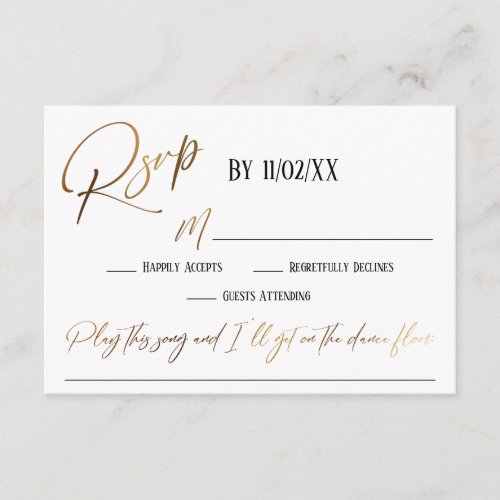 Faux Gold Handwriting Elegant RSVP Song Request Enclosure Card