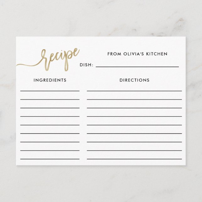 Faux Gold Handwritten Script | Recipe Card (Front)