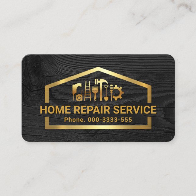 Faux Gold Handyman Tools Building Frame Business Card (Front)