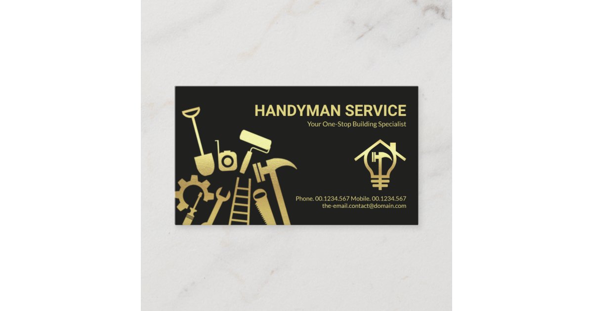 Faux Gold Handyman Tools Home Repairs Business Card | Zazzle