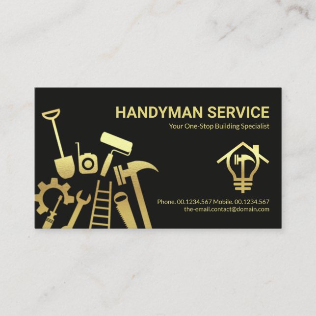 Faux Gold Handyman Tools Home Repairs Business Card (Front)
