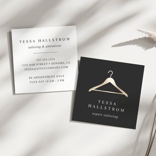 Faux Gold Hanger  Seamstress Tailor Alterations Square Business Card