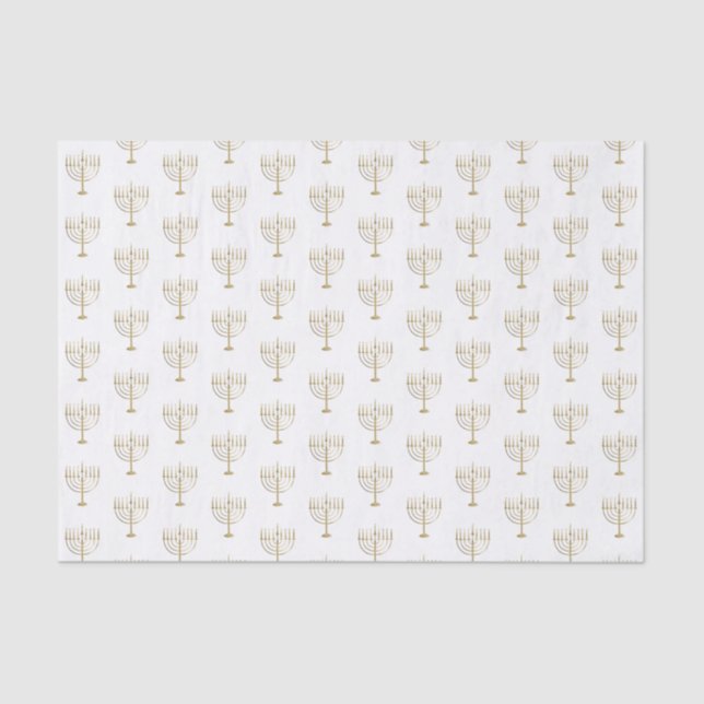 Faux Gold Hanukkah Menorah Pattern White Holiday Tissue Paper (Front)
