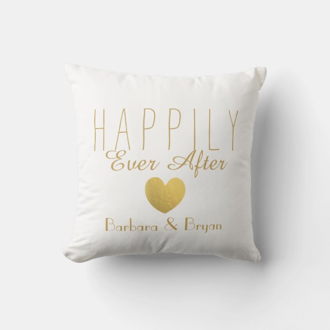 Faux Gold Happily Ever After Throw Pillow (Front)