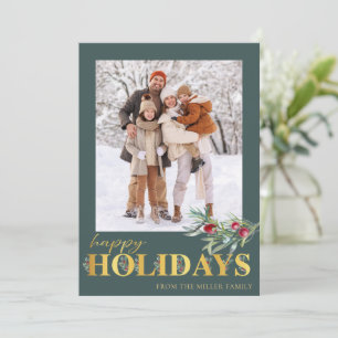 Faux Gold Happy Holidays Holiday Photo Card