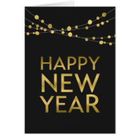 Faux Gold Happy New Year Lights Greeting Card