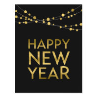 Faux Gold Happy New Year Lights Postcard