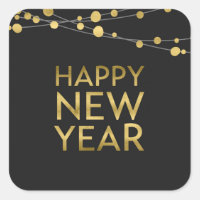 Faux Gold Happy New Year Lights Square Sticker