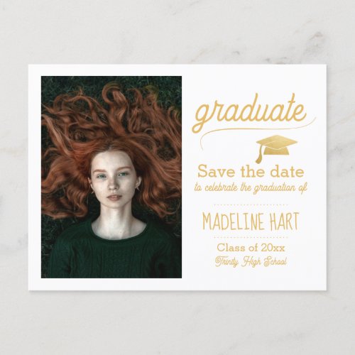 Faux Gold Hat  Graduation  Save The Date Photo Postcard