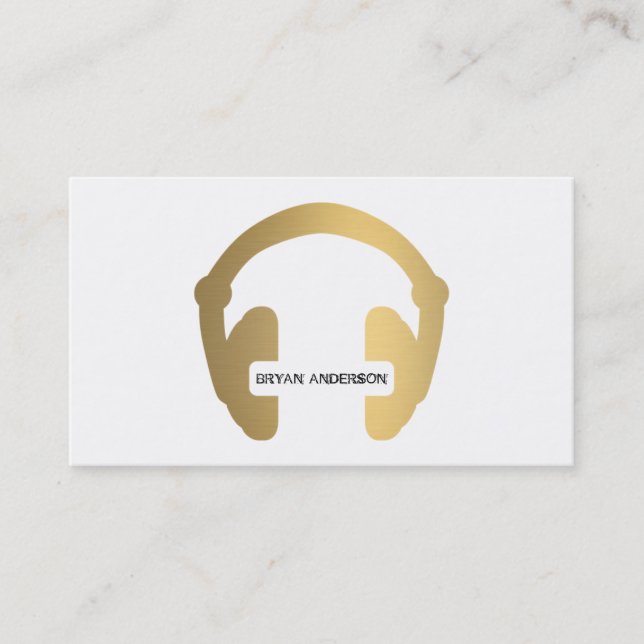 Faux Gold Headphone DJ Business Card (Front)