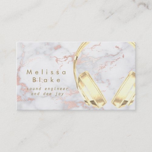 faux gold headphones on pink marble business card