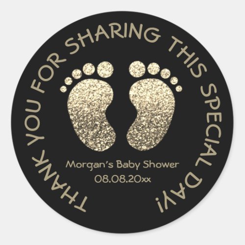 Faux Gold Heart Feet Baby Shower Favor Thank You Classic Round Sticker