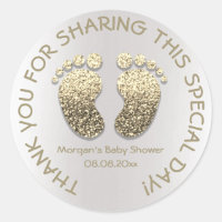 Faux Gold Heart Feet Baby Shower Favor Thank You Classic Round Sticker