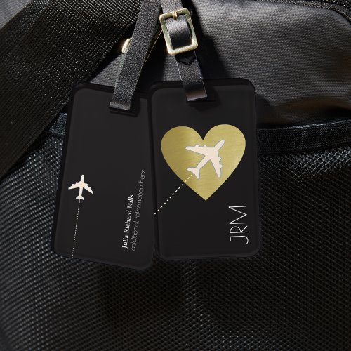 Faux Gold Heart Love Airplane Tavel Luggage Tag