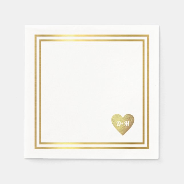faux gold heart of love with initials monogrammed  napkins (Front)