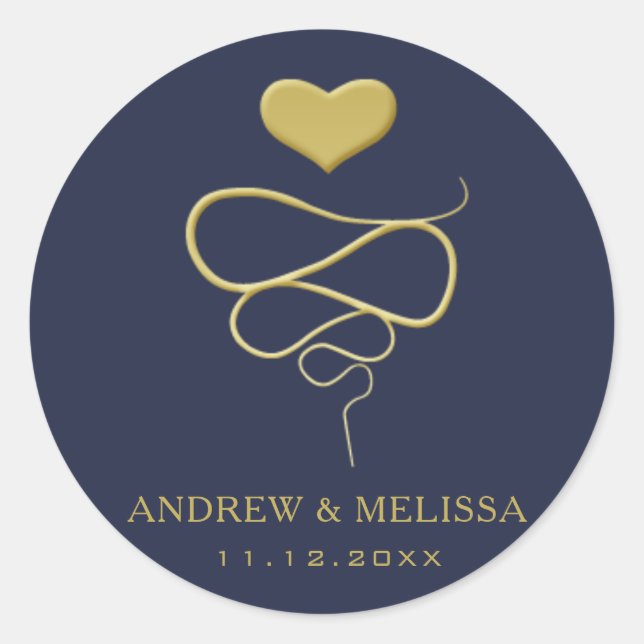 Faux Gold Heart Ornament | Navy Wedding Sticker (Front)