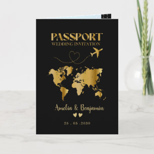 Faux Gold Heart Passport Destination Wedding Invitation