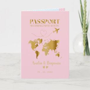 Faux Gold Heart Passport Destination Wedding Invitation