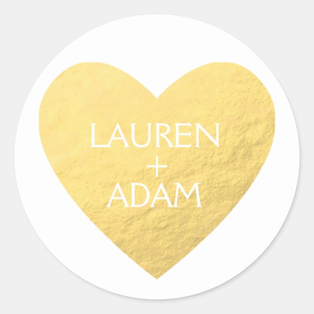 Faux gold heart wedding sticker custom names (Front)