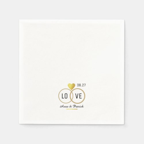 faux gold heart with two wedding rings  love  napkins