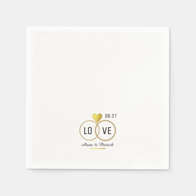 faux gold heart with two wedding rings . love  napkins (Front)