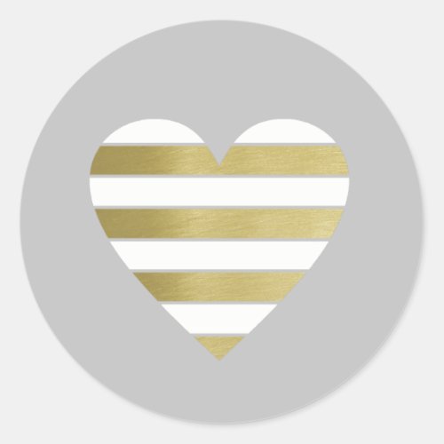 faux gold heart with white stripes modern  classic round sticker