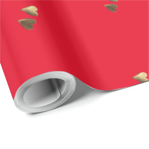 Faux Gold Hearts Romantic Valentine Red Wrapping Paper