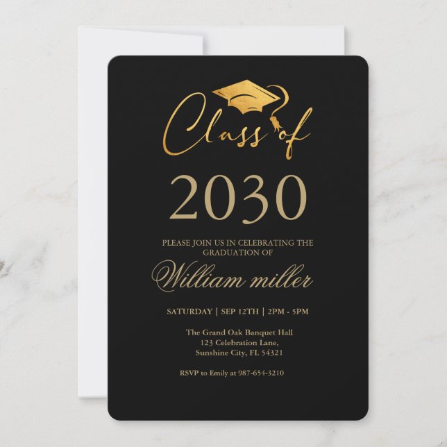 Faux gold High School Graduation Party chic  Invitation (Front)
