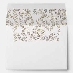 Faux Gold Holly Return Name and Address Holiday Envelope