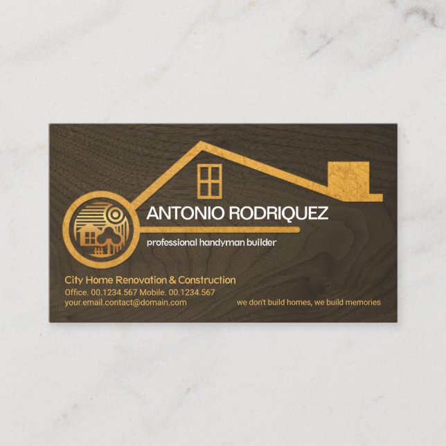 Faux Gold Home Timber Wood Texture Handyman Business Card (Front)