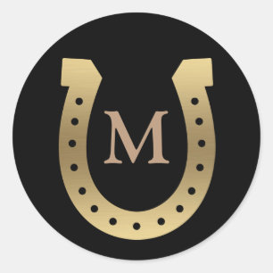 Faux Gold Horseshoe Monogram Classic Round Sticker