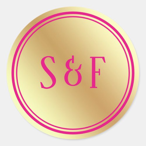 Faux Gold Hot Pink Wedding Monogram Envelope Seal