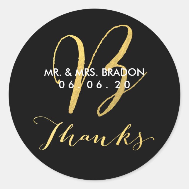 Faux Gold Initial B | Wedding Thank You Sticker (Front)