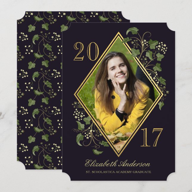 Faux Gold Ivy League Grad Photo Invitation II (Front/Back)