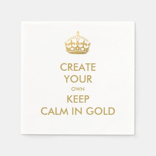 Faux Gold Keep Calm and Carry On Wedding Party Paper Napkins