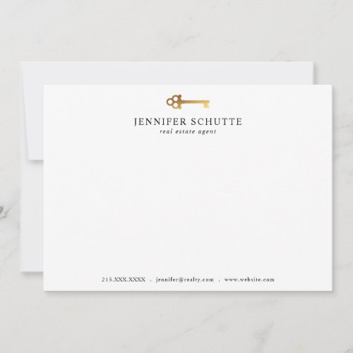 Faux Gold Key Personalized Chic Realtor Stationery Note Card