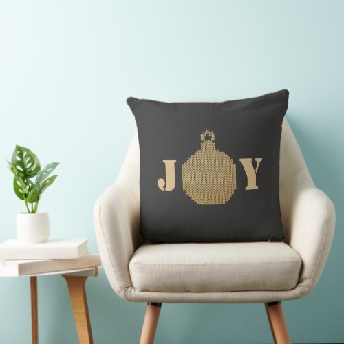 Faux Gold Knitted Christmas Decor Joy Typography Throw Pillow