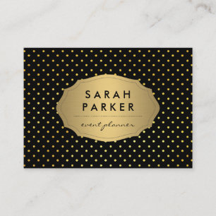 Faux Gold Label Polka Dot Pattern Business Card