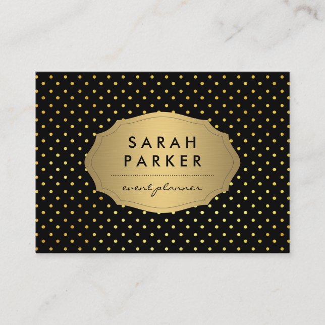 Faux Gold Label Polka Dot Pattern Business Card (Front)